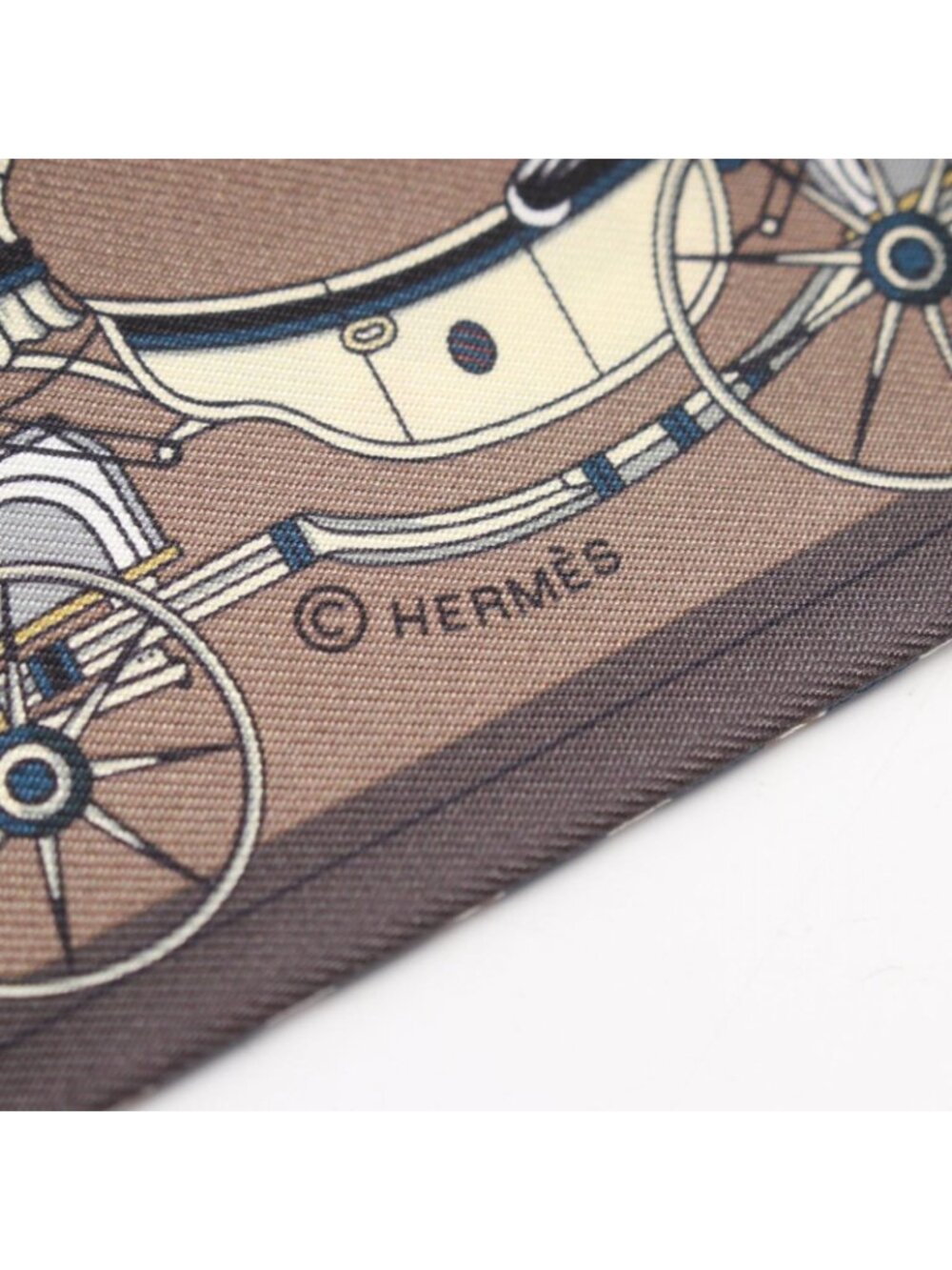 Hermes Scarf Twilly Fringe les Voitures Nouvelles Ribbon Silk Leather - Picture 4 of 5